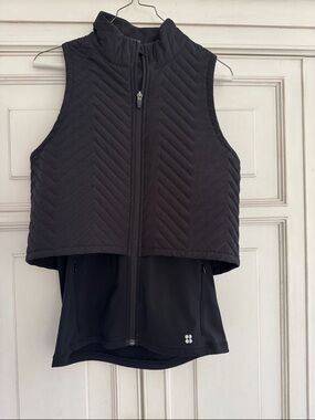Sweaty Betty Black Quilted  Mixed Media Vest